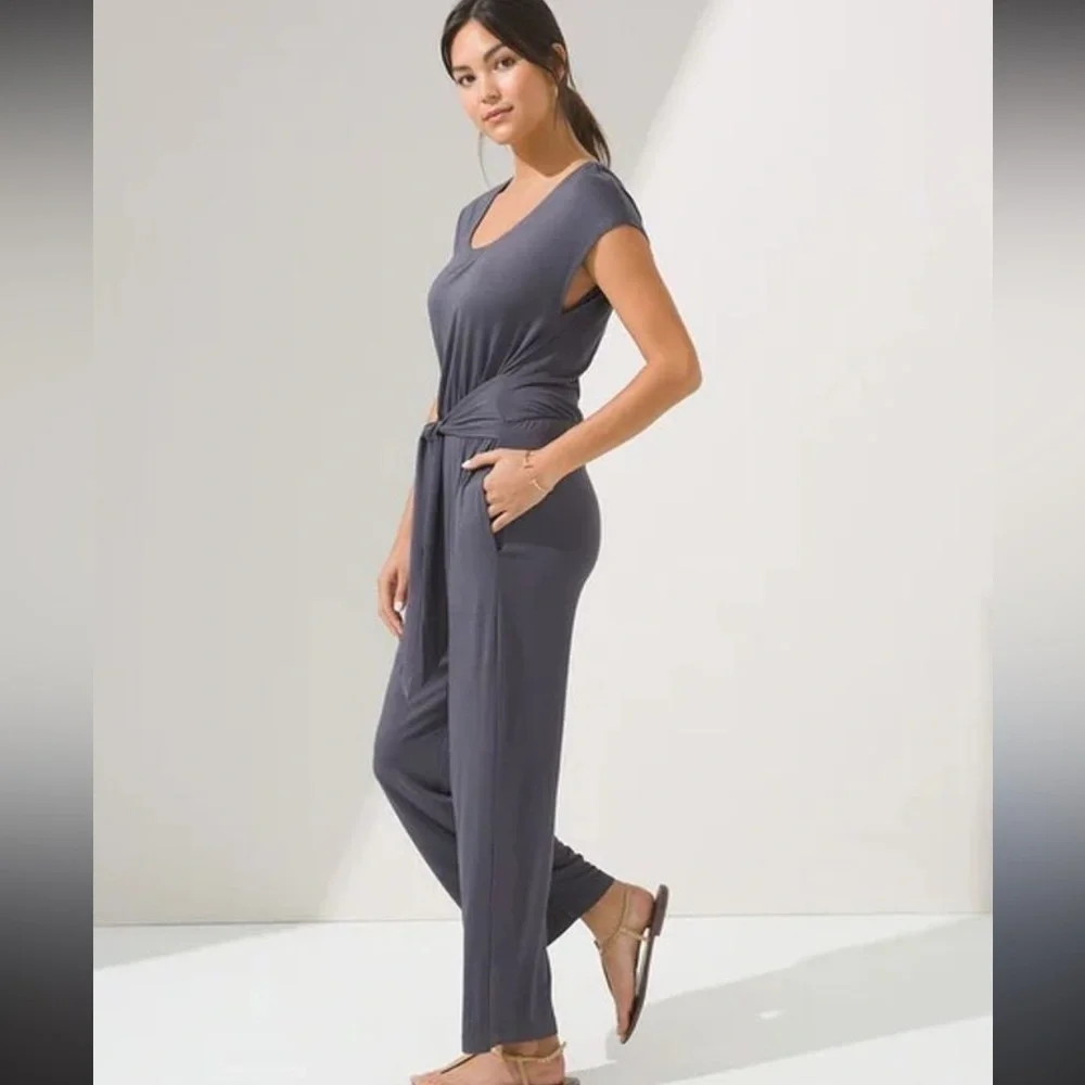 Soma Weekend Slate Gray Tie Waist Lounge Jumpsuit Size Medium